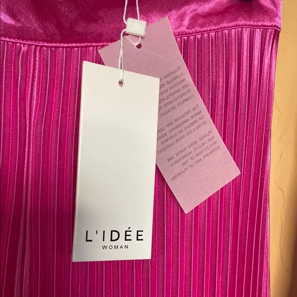 NWT L'idee Elegant Hot Pink Pleated Wide Leg Pant + Halter Top Set